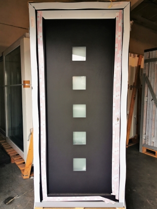 PORTE PVC AVEC PANNEAU DECORATIF 5 VITRAGES NOIR 980 x 2100mm G
