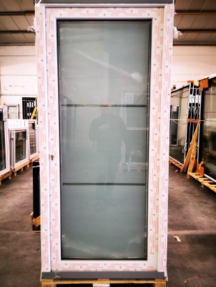 PORTE PVC 2/2 VITRAGE SABLÉ AVEC 2 LIGNES BLANC 980 x 2100mm G