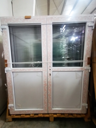 DOUBLE PORTE PVC 1/2 VITRAGE BLANC 1800 x 2100mm G