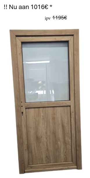 PVC porte à planchettes – rainures verticales et demi-vitrée  – 980 x 2100 mm GAUCHE – TURNER OAK