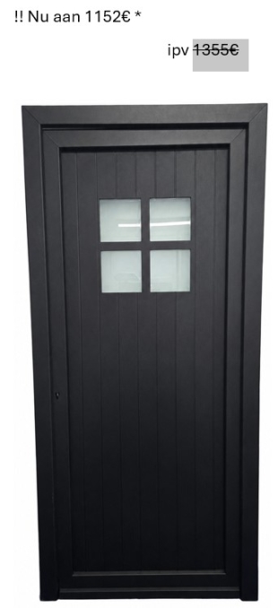 PVC porte à planchettes – rainures verticales et division en carré avec vitrage satiné – 980 x 2100 mm GAUCHE – NOIR