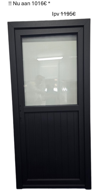 PVC Planchetdeur - 1/2 glas  - 980 x 2100mm LINKS - ZWART