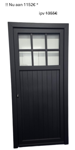 PVC Planchetdeur - 1/3 helder glas  - 980 x 2100mm RECHTS - ZWART