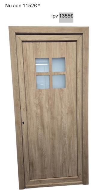 PVC Planchetdeur - Vierkant vakverdeling ingewerkt met Satiné glas  - 980 x 2100mm RECHTS - TURNER OAK